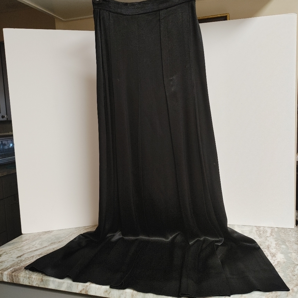 VTG Something! Oscar De la Renta Black Satin Maxi Skirt XXS-XS - Picture 4 of 17
